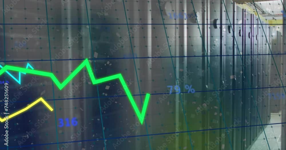 Poster animation of financial data processing over computer servers