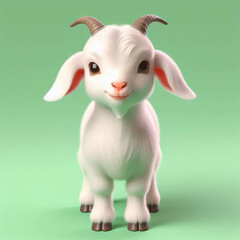 Realistic whole body of cute goat 3d animal in front view with green background