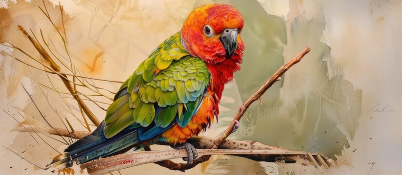 A vibrant Bourkes parrot, Neopsephotus bourkii, depicted in a majestic display of beauty as it sits gracefully on a branch.