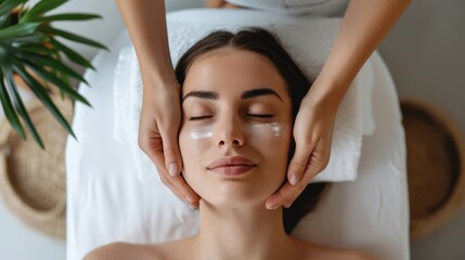 Obraz na płótnie Canvas Blissful Beauty Treatment: Woman Enjoying a Facial Massage at a Luxe Spa