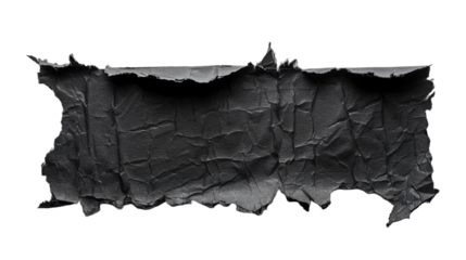Torn piece of black paper on white or transparent background