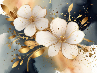 abstract floral background with golden splash