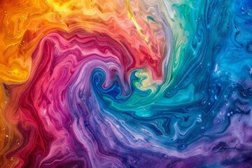 Swirling liquid paints create a vibrant, abstract mix of colors resembling an artistic dreamscape
