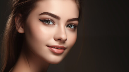 Obraz premium Portrait of a young woman with natural makeup and natural styling. Advertising natural cosmetics. Advertising for a beauty salon.Care cosmetics, face and body skin care.