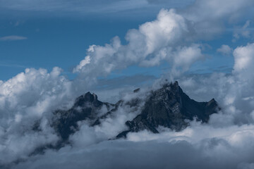 Fototapeta na wymiar Panoramic view of the mountains at Lake Lucerne in Switzerland.