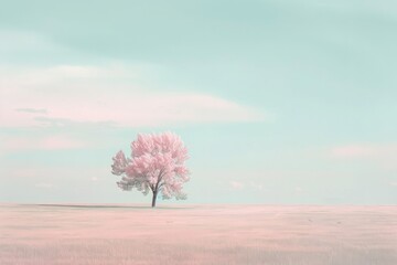 A single tree stands out against a dream-like pink and pastel backdrop symbolizing solitude and...