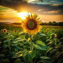 Green Guardians of Sunflower Gold: Daylight's Waning Hues
