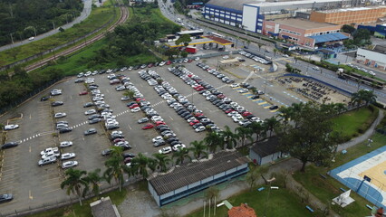 aerial view of a vehicle parking lot at a pulp and paper industry in Brazil