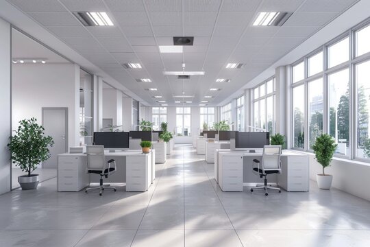 Concept of Office Workplace: White Cubicle Interior 3d rendering, 3d render