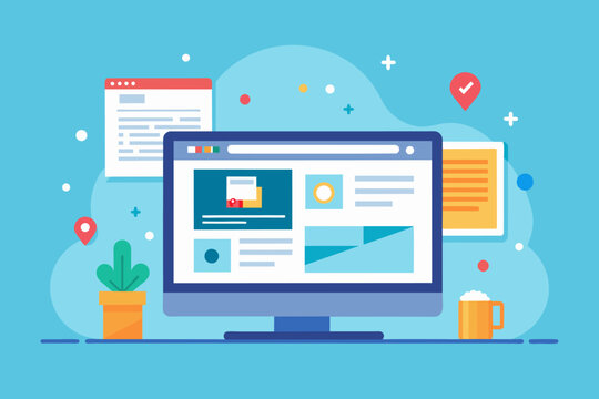 Flat Illustration of computer web site page eps file.