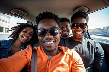 Carpool Ride Share Service App Group Of African - obrazy, fototapety, plakaty