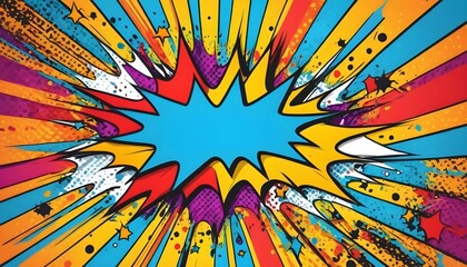 Colorful comic pop art boom explosion background, vibrant superhero theme sign frame, announcement created with generative ai	

