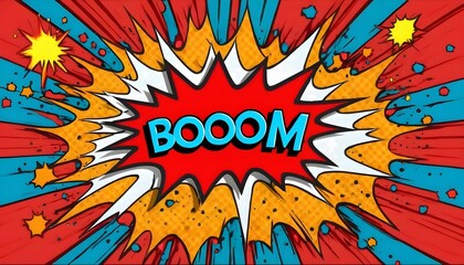 Colorful comic pop art boom explosion background, vibrant superhero theme sign frame, announcement created with generative ai	
