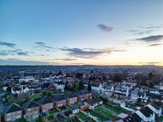 Best Aerial View of British City During Sunset. Luton,  England UK
