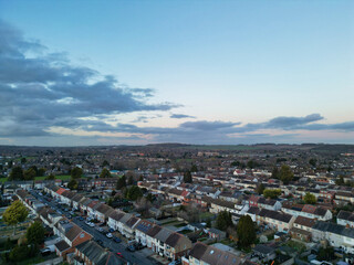 Best Aerial View of British City During Sunset. Luton,  England UK
