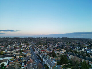 Best Aerial View of British City During Sunset. Luton,  England UK