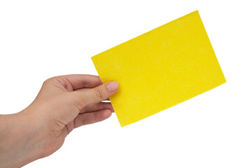 Hand holding card on a white background