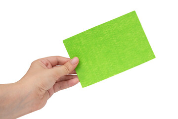 Hand holding card on a white background