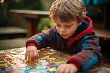 Autistic Child Engaged in Puzzle Solving Therapy