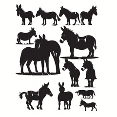 donkey silhouettes set