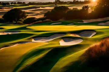 a stunning golf course scene with manicured grass,