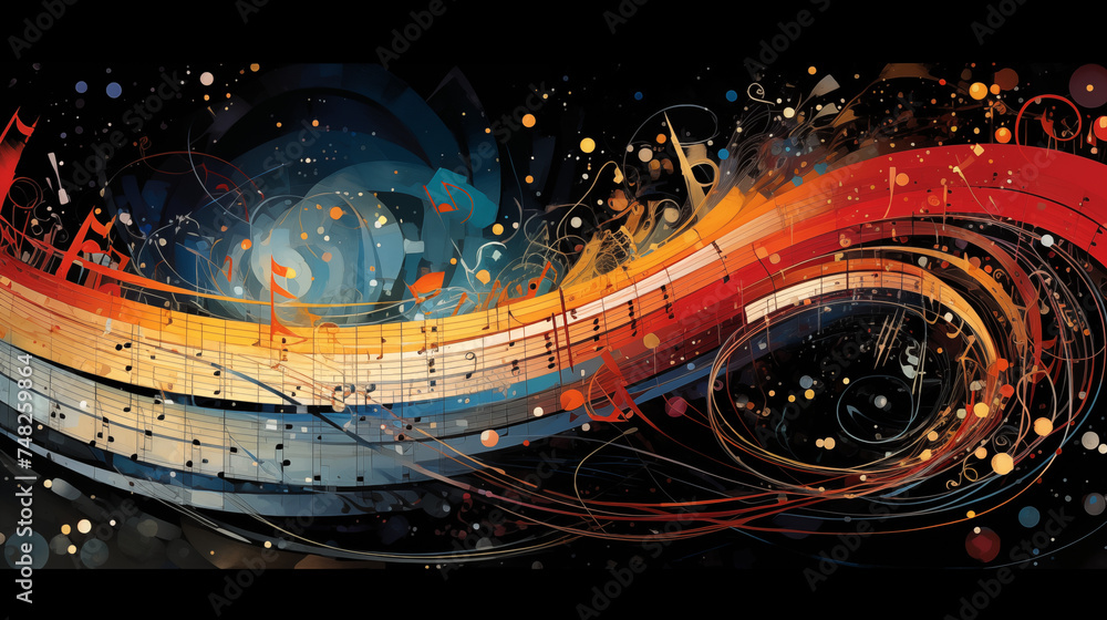 Poster cosmic symphonies in abstract notation.wallpaper backgound