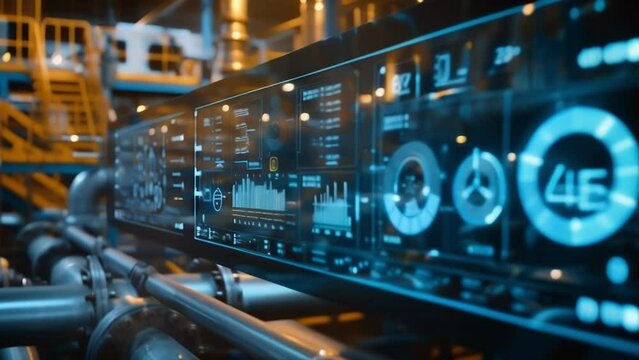 An upclose shot of a digital interface display showing live data and ytics from various industrial machines highlighting the power of IIoT technology in tracking and optimizing