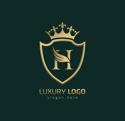 Luxury Crown H logo. Letter H wings logo.