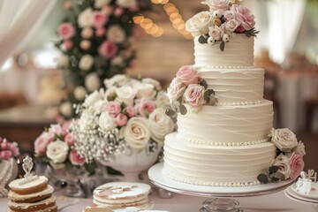 Obraz na płótnie Canvas Wedding Cake and Decorative Details for Celebration