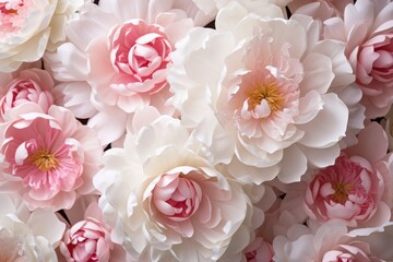 Gentle pink background of peony flowers petals macro photo, closeup view, pink floral background