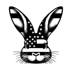 A vector design of a black and white rabbit holding an American flag, suitable for lasser cut projects. The design is simple, elegant, and patriotic, and can be used for various Generative Ai