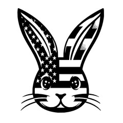 A vector design of a black and white rabbit holding an American flag, suitable for lasser cut projects. The design is simple, elegant, and patriotic, and can be used for various Generative Ai