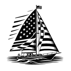 A vector illustration of a boat-shaped American flag, representing the United States of America. The design is creative, patriotic, and eye-catching, and can be used for various purposes Generative Ai