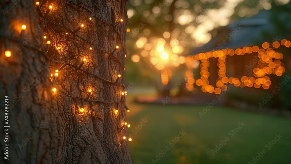 Aufkleber a creative display of fairy lights wrapped around the trunk of an old tree creating a magical and wh