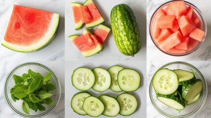 ingredients for making Michelagua, including fresh watermelon, cucumber, and lime, ready for blending into a delicious drink