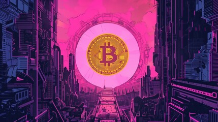 Bitcoin cryptocurrency with colorfull blurred candlestick chart in the background and reflection - 748262682