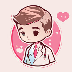 handsome man doctor illustration, sticker, clean white background, t-shirt design, graffiti, vibrant, vector illustration kawaii