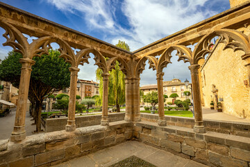 Remains of the Gothic exterior cloister of the church of Santa María la Real in Olite, Navarra, Spain, with midday light