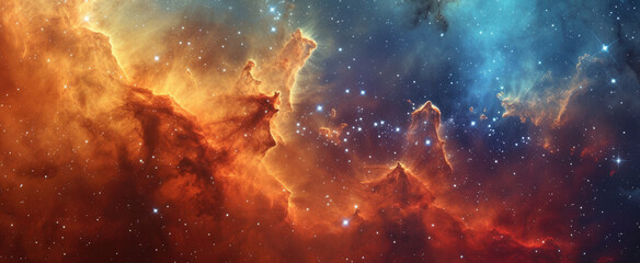 Beautiful Outer Space background for Web Banner, Wallpaper Illustration. Cosmic Space with nebula, stars, planets.