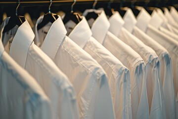 White shirts hanging on a clothes rack