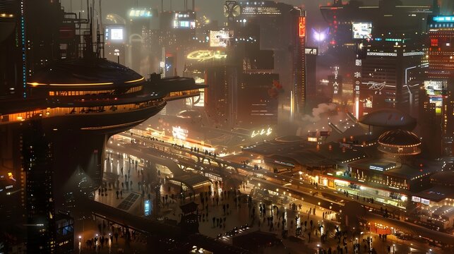 Cyberpunk City Art Futuristic Cityscape with Glowing Lights