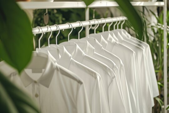 White shirts hanging on a clothes rack
