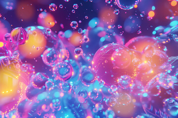 Background image of glowing bubbles and liquid with neon inserts