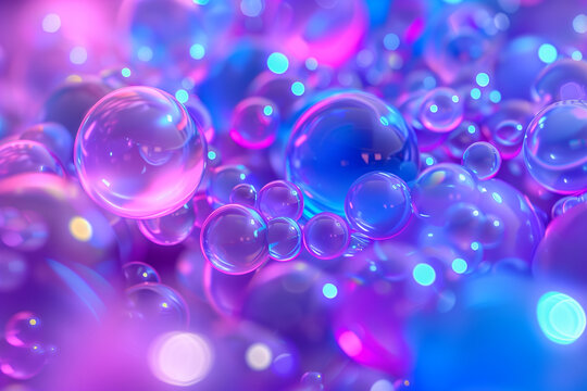 Background image of glowing bubbles and liquid with neon inserts