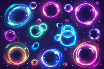 Naklejka premium Background image of glowing bubbles and liquid with neon inserts