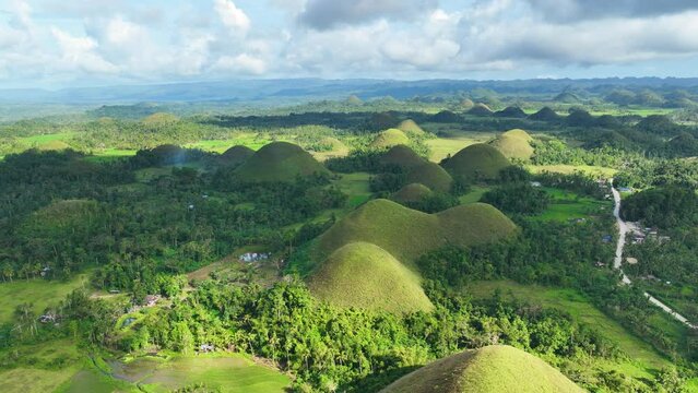 Aerial shot of the interesting rock formations called the Chocolate Hills on Bohol Island in the Philippines.