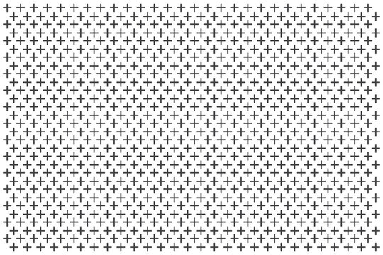 Cross or plus sign seamless pattern on white background. Mathematics geometry background with plus sign. Black and white pattern.