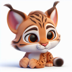 Fototapeta premium 3D funny lynx cartoon. Wild animals for children illustrations. AI generated