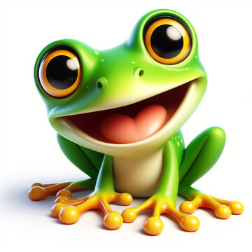 3D funny frog cartoon. Wild animals for children illustrations. AI generated