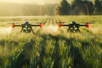 Agriculture drone fly to sprayed fertilizer on the sweet corn fields - 748265895